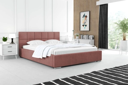 Polsterbett Costa 180x200 lachsfarbe stilvolles Bett mit Bettzeugablage komfortables Kopfteil besticht durch sein elegantes Design