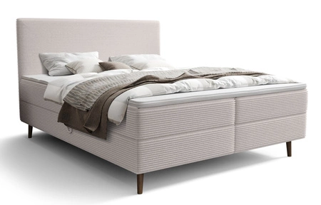 Boxspringbett Totti 140x200 elfenbeinfarben stilvolles Bett mit Bettzeugablage dreidimensional gestreifter Stoff