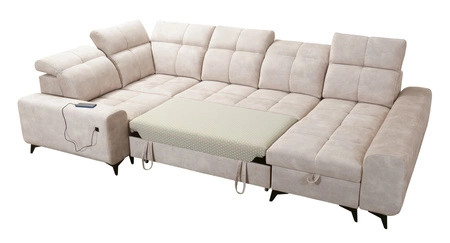 Buffalo IV Ecksofa mit Schlaffunktion grau Esche rechts Schlafsofa mit zwei Bettzeugcontainern Velourstoff