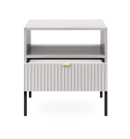 Lovro Nachttisch mit Schublade grau geschmackvoll geriffelt Dekor ideal Schlafzimmer Schrank Goldkante Griff