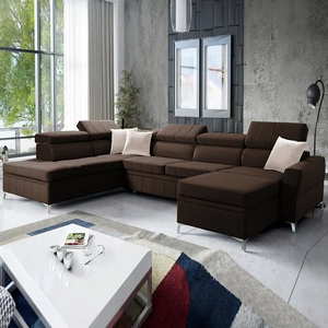 Ecksofa mit Schlaffunktion Rava VI braun rechte Ecke Praktisches und modernes Ecksofa, ausgestattet mit einer Multifunktionslampe