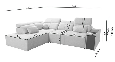 Ecksofa mit Schlaffunktion Tesalia VII Honig links modernes Design komfortable Schiebe-Rückenlehne Schublade in der Seite des Möbels