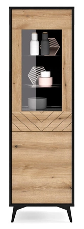 Möbelset Gusto Schwarz / Eiche Evoke Modernes Design funktionale Möbel für das Wohnzimmer oder das Tageszimmer Wandschrank mit dekorativem Fichtendekor