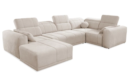 Ecksofa mit Schlaffunktion Cetara IV blau linke Seite stilvolles Eckdesign mit verschiebbaren Rückenlehnen zwei Bettzeugkästen