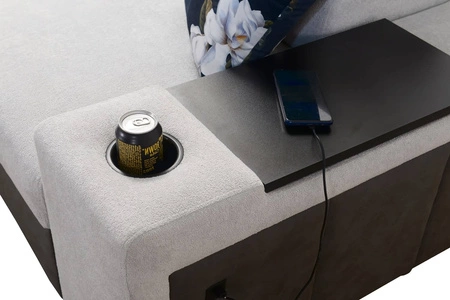 Ecksofa mit Schlaffunktion Flavio II hellbeige/braun rechts bequemes Ecksofabett offene Bar an der Seite des Möbels