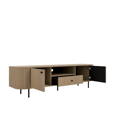 TV Schrank Ovalio 181 cm Eiche cremona unkonventioneller TV-Schrank für Wohnzimmer Metall dekorative Accessoires Fräsen