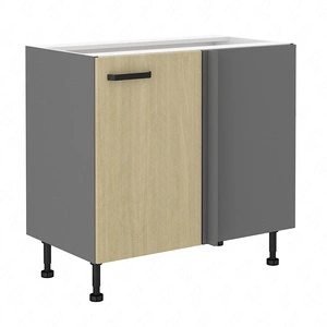 Eck-Küchenzeile Chevron 105 ND 1F BB rechts Fronten mit dekorativem Fischgrätdekor feuchtigkeits- und beschädigungsbeständiger Schrank