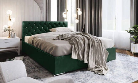 Polsterbett Bauru 160x200 flaschengrün mit Container im modernen skandinavischen Stil mit gestepptem Kopfteil mit Kristallen