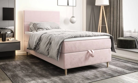 Boxspringbett Bing 90x200 puderrosa im modernen skandinavischen Stil mit gepolstertem Kopfteil Bett mit Staukasten