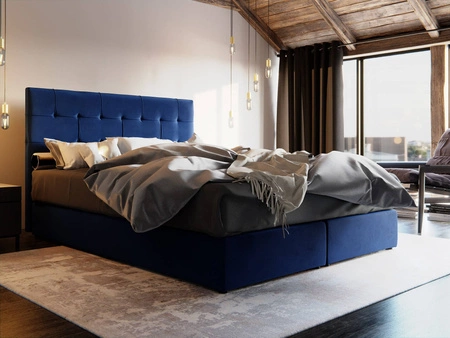 Boxspringbett Widnes 180x200 marineblau im modernen skandinavischen Stil mit markantem Kopfteil