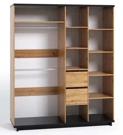 Spiegelschrank Simi 180 cm Eiche artisan / schwarz minimalistisches Design klassische Form ideale Garderobe für ein Schlafzimmer Kleiderschrank oder Flur