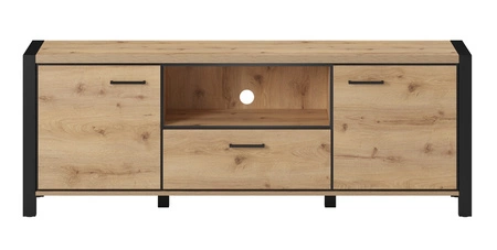 RTV Schrank Aktiv 180 cm Eiche Taurus / schwarz Stilvoller TV-Schrank im Industriestil Metallgriffe in schwarz