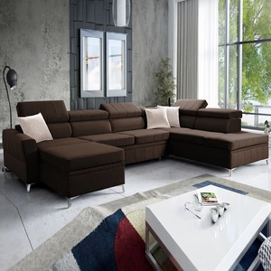 Ecksofa mit Schlaffunktion Rava VI braun links praktisches und modernes Ecksofa ausgestattet mit einer Multifunktionslampe