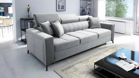 Sofa mit Schlaffunktion Nausa Hellgrau mit verstellbaren Kopfstützen widerstandsfähig gegen Abrieb und Kratzer bequem zum Entspannen