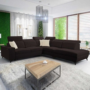 Ecksofa mit Schlaffunktion Kelly Sleek IX braun rechtsseitig stilvolles Ecksofa mit bequemen Armlehnen und verstellbaren Kopfstützen