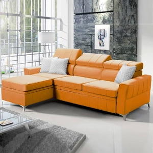 Ecksofa mit Schlaffunktion Rava gelb links Samt komfortables und funktionelles Ecksofa mit verstellbaren Kopfstützen