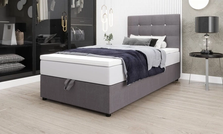 Boxspringbett Kingston 120x200 grau Bett im modernen skandinavischen Stil mit gepolstertem Kopfteil mit Kristallen Bett mit Staukasten