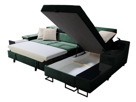 Ecksofa mit Schlaffunktion Alcamo grau/weiß rechts elegantes und stilvolles Ecksofa mit einer ausziehbaren praktischen Schublade an der Seite des Möbels