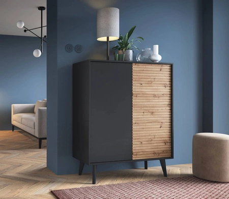 Saipan 104 cm hohe Kommode schwarz / Eiche handwerkliches Design und komfortable Möbel modernes Design elegante Form in einem modernen Stil dekorative kannelierte Dekoration