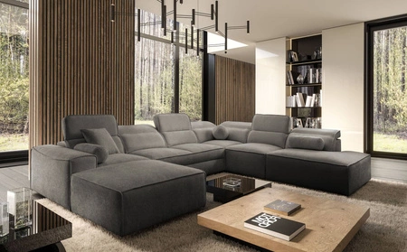 Ecksofa mit Schlaffunktion Viano X grau links Design Ecksofa für Wohnzimmer im modernen Stil verstellbare Kopfstützen