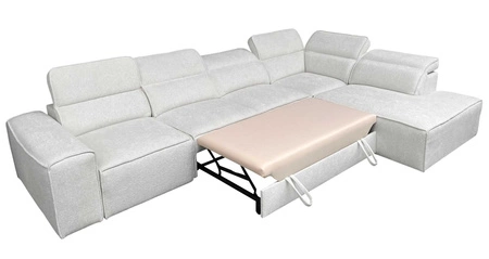 Ecksofa mit Schlaffunktion Viano XI grau Esche rechte Ecke trendig und stilvoll mit verstellbaren Kopfstützen Zierkissen