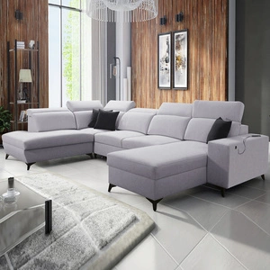 Ecksofa mit Schlaffunktion Kelly Sleek VI grau Esche rechts modernes Design Ecksofa für Wohnzimmer mit verstellbaren Kopfstützen