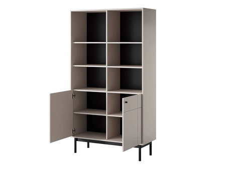 Bücherregal Modesta 104 cm beige einfache Form in gedeckten Farben dezente Metallgriffe Bücherregal mit Türen im japanischen Stil