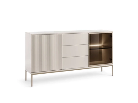 Kommode Amma 154 cm beige einzigartiges Design dekorative geriffelte und verglaste Fronten der Kommode