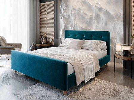 Polsterbett Isara 180x200 türkis mit Stauraum im modernen skandinavischen Stil mit markantem Kopf- und Fußteil