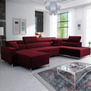 Ecksofa mit Schlaffunktion Nausa VI burgunderrot linke Seite stilvolles Ecksofa für Wohnzimmer mit komfortabler Verarbeitung weichen Samtstoff