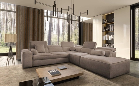 Ecksofa mit Schlaffunktion Viano IX hellbraun rechts stilvolles Ecksofa mit Bettzeugcontainer ideales Möbelstück für ein großes Wohnzimmer