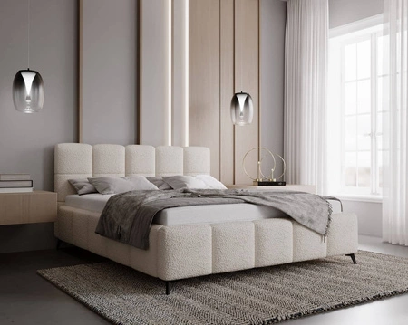 Polsterbett Olne 180x200 creme stilvolles Bett mit Bettzeugablage bequemes Kopfteil besticht durch sein elegantes Design