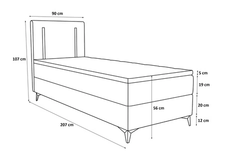 Boxspringbett Norco 90x200 dunkelrot stilvolles Bett mit Staukasten Beleuchtung im Kopfteil fügt eine einzigartige Note