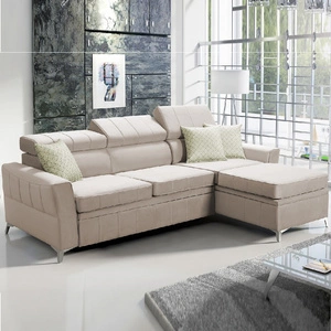 Ecksofa mit Schlaffunktion Rava hellbeige rechts Samt komfortables und funktionelles Ecksofa mit verstellbaren Kopfstützen