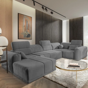 Ecksofa mit Schlaffunktion Cetara IV grau linke Seite stilvolles Eckdesign mit verschiebbaren Rückenlehnen zwei Bettzeugkästen