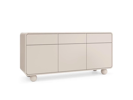 Kommode mit Schubladen Bion 160 cm beige stylische Kommode für Wohnzimmer Designer runde Form originelle Beine in Form von Kugeln