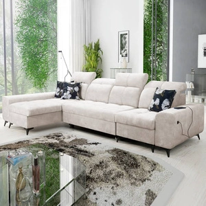 Ecksofa mit Schlaffunktion Buffalo XII Creme linke Seite stilvolles und funktionelles Ecksofa mit Bettzeugcontainer