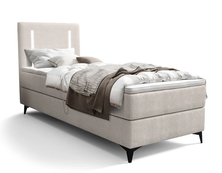 Boxspringbett Norco 80x200 ecru stilvolles Bett mit Bettwäsche Container Beleuchtung im Kopfteil macht es einzigartig