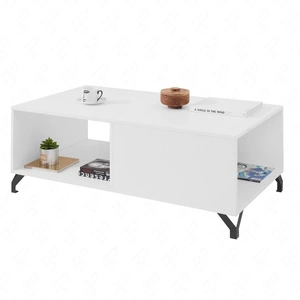 Couchtisch Skien weiß glänzend elegantes Design schlichte Form der Möbel mit stilvollen Metallelementen bereichert schwarze Beine