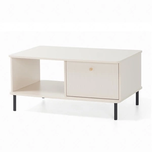 Couchtisch Ferdi beige sand leichtes Design stabiles Metallgestell geschwungene Form der Platte idealer Tisch für jedes Arrangement