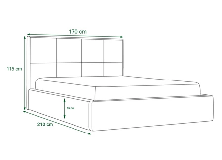 Polsterbett Alvorada 160x200 flaschengrün mit Container im modernen skandinavischen Stil mit gestepptem Kopfteil