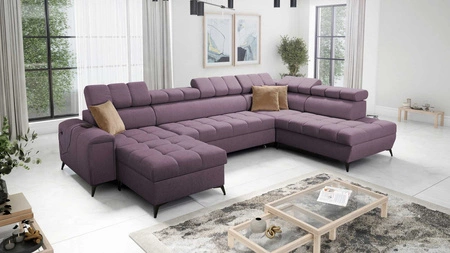 Ecksofa mit Schlaffunktion Bolmso VI lila links bequemes Ecksofa mit verstellbaren Kopfstützen dekorative Steppung auf der Sitzfläche