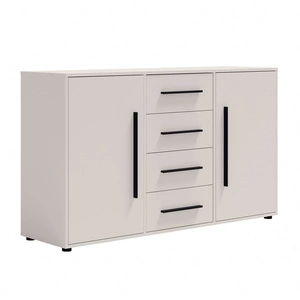 Kommode Maxione 150 cm beige elegante und vielseitige Kommode Stil für Schlafzimmer oder Wohnzimmer geschmackvolle schwarze Griffe