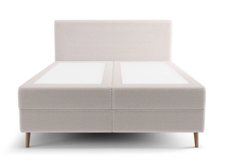 Boxspringbett Totti 140x200 elfenbeinfarben stilvolles Bett mit Bettzeugablage dreidimensional gestreifter Stoff