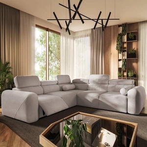 Ecksofa mit Schlaffunktion Cantare III Lux elfenbein Linkshänder stilvolles und bequemes Ecksofa für das Wohnzimmer mit hochklappbarer Fußstütze