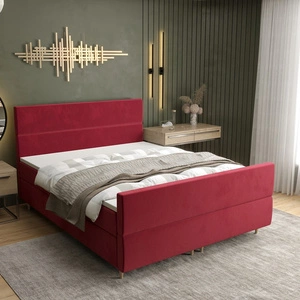 Boxspringbett Benet 180x200 Dunkelrot moderner skandinavischer Stil mit charakteristischem Kopfteil Kontinentale Bett