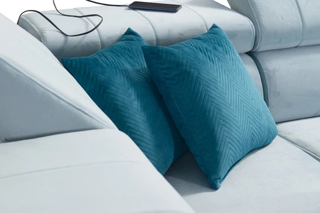 Ecksofa mit Schlaffunktion Rava VI lavendelrosa Linkshänder praktisches und modernes Ecksofa, ausgestattet mit einer Multifunktionslampe