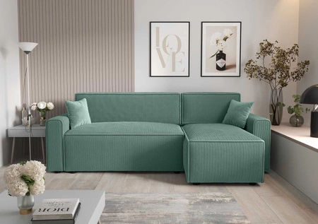 Ecksofa mit Schlaffunktion Brandon Bis patiniert rechte Ecke dreidimensionaler Stoff mit ausdrucksstarken Streifen Bettzeugbehälter