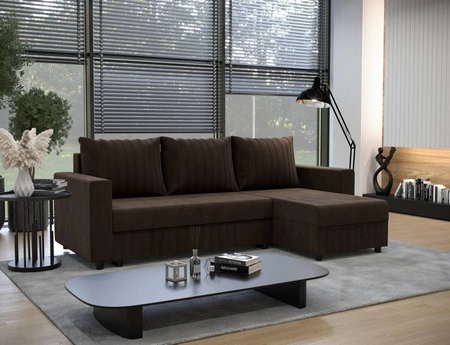 Ecksofa mit Schlaffunktion Pasco braun rechte Ecke Klassisches Ecksofa, das sich in jede Einrichtung einfügt Ziernähte