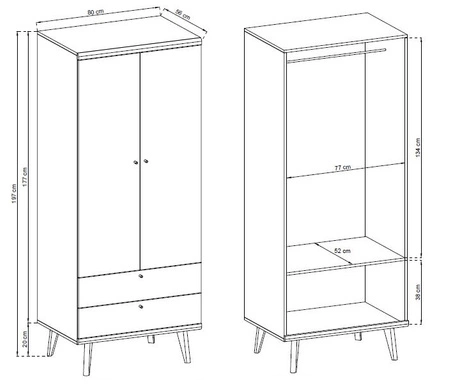 Primo 80 cm Eiche riviera / weiß modernes skandinavisches Design Kleiderschrank mit Vollauszugssystem